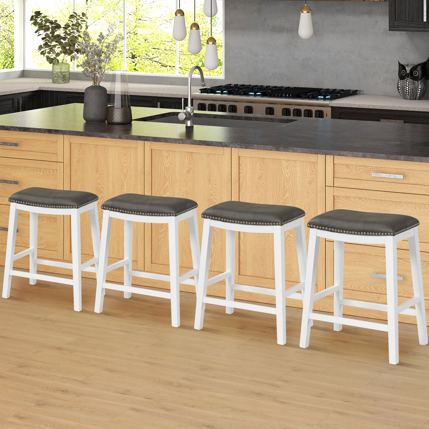 26 Inch Counter Height Bar Stool Set Of 2 With Upholstered Seat