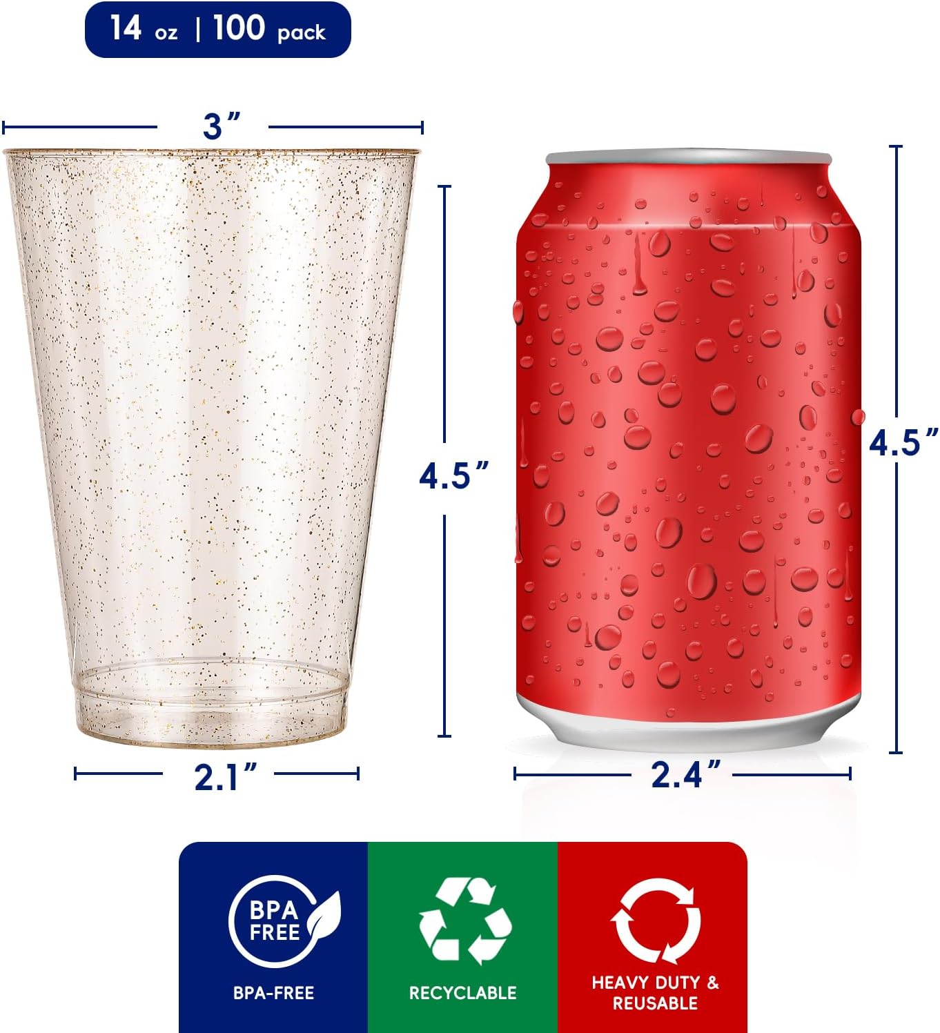 100 Pack 14 oz Plastic Cups - Disposable Heavy-duty Tumblers