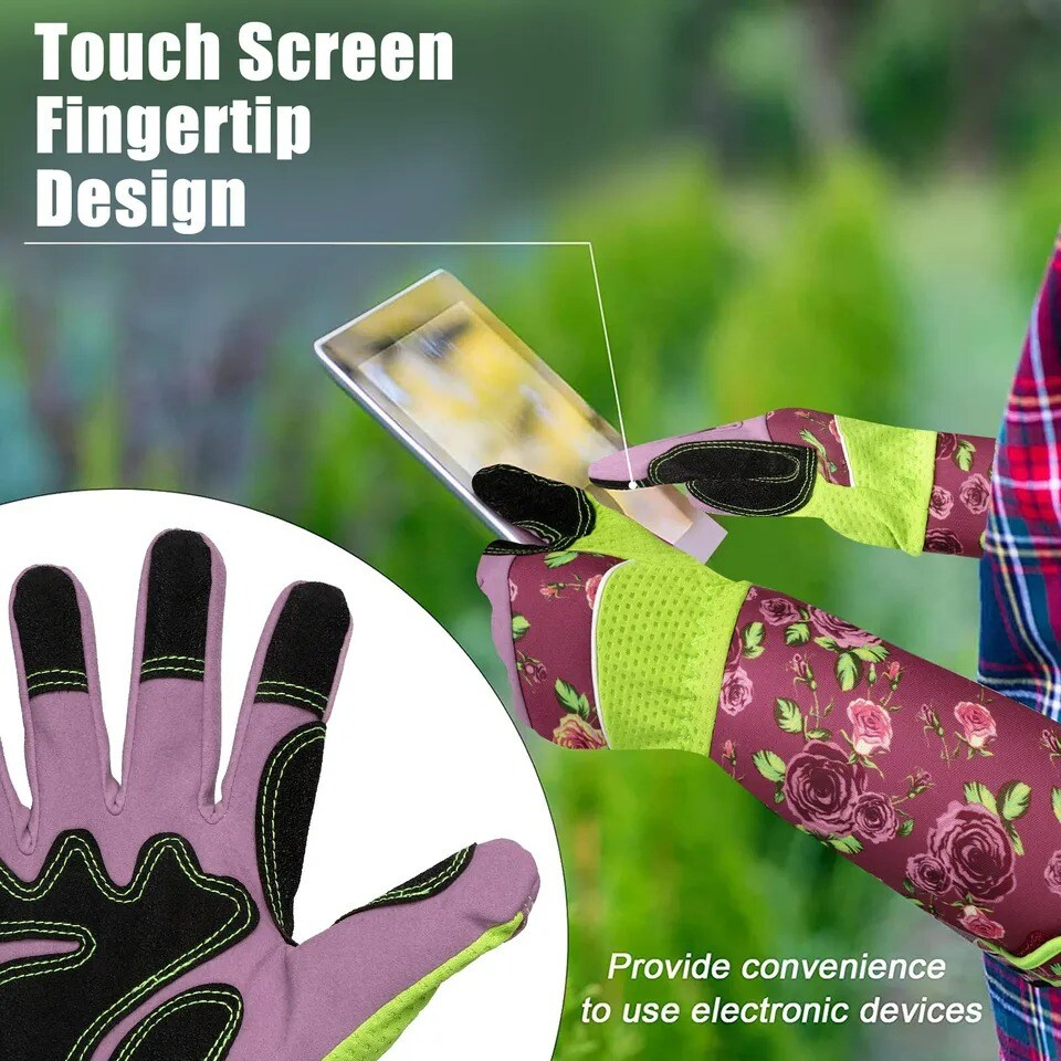 1Pair Gardening Thorn Proof Long Gloves Garden Planting Pruning Tool Lawn Glove