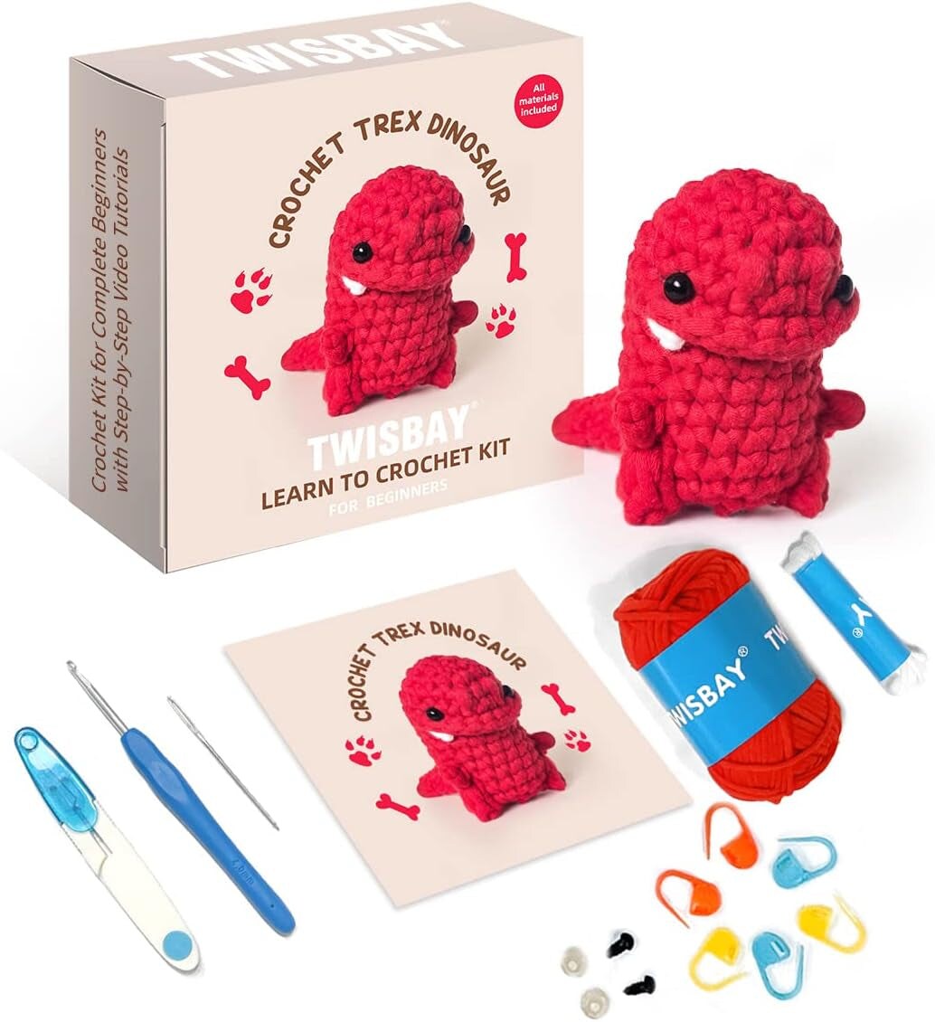 Crochet Kit for Beginners with Crochet Yarn Triceratops Dinosaur Amigurumi Crochet Kit with