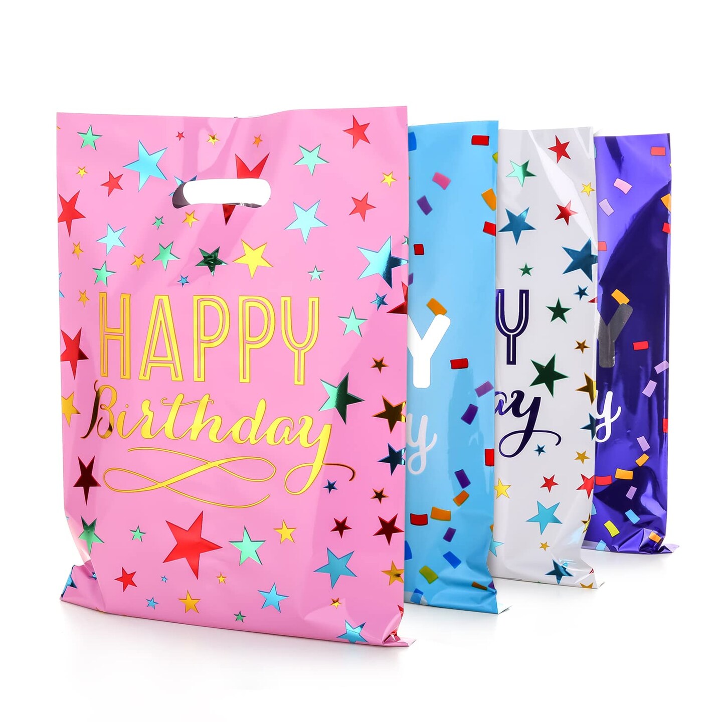 40 Pieces Medium(6.7 * 9.8inch) Happy Birthday Party Favor Bags Plastic Goodies Loot Bags Bulk for Kids Baby Girls &#x26; Boys Birthday Return Gift (B Style 40 Packs)