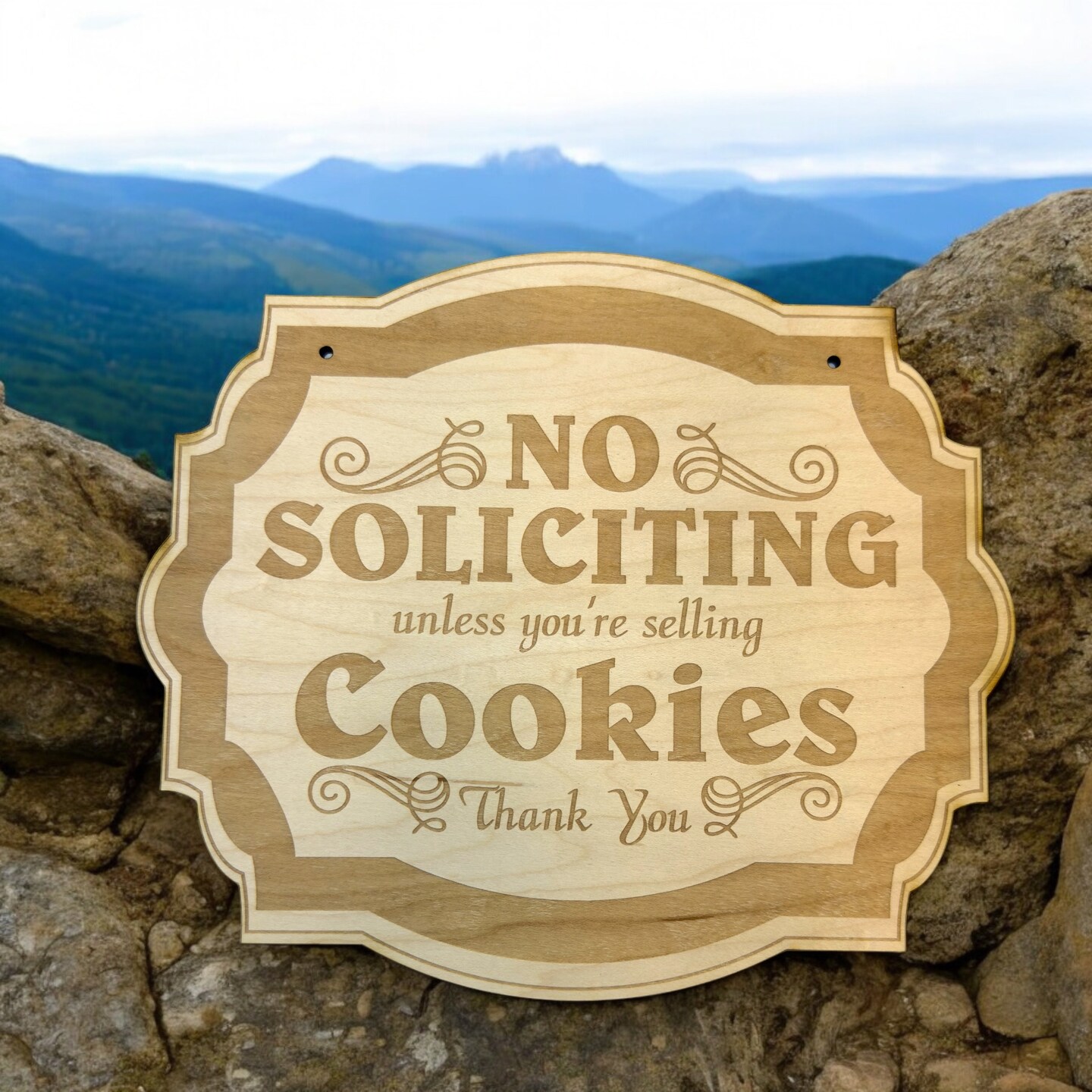 No Soliciting Unless You&#x27;re Selling Cookies - Raw Wood Door Sign 6x9