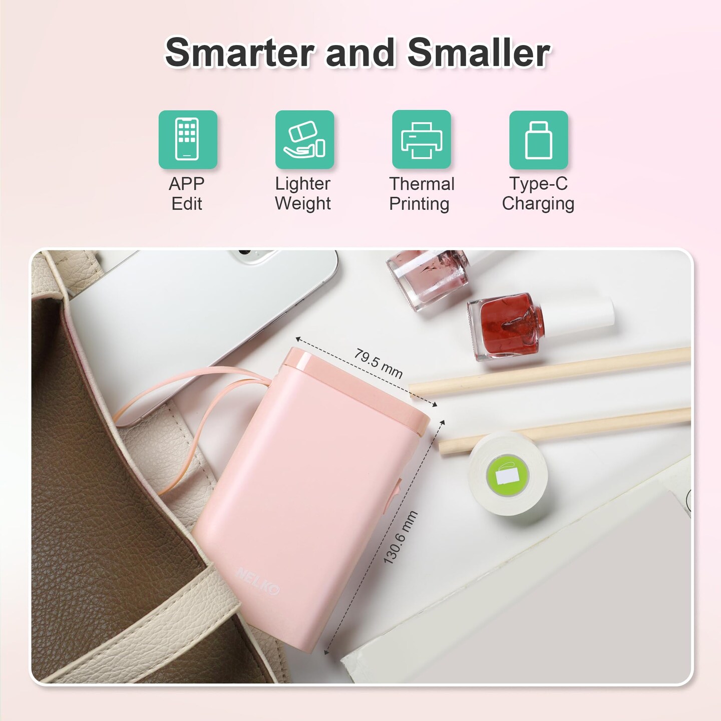 Label Maker Machine with Tape, P21 Portable Bluetooth Label Printer, Wireless Built-in Cutter Sticker Maker Mini Label Makers with Multiple Templates for Organizing Storage Office Home, Pink