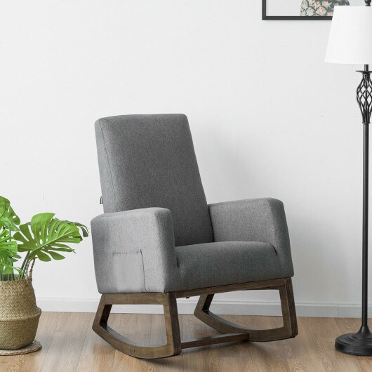 Fabric Rocking Chair High Back Ergonomic Plywood Frame Breathable Upholstery