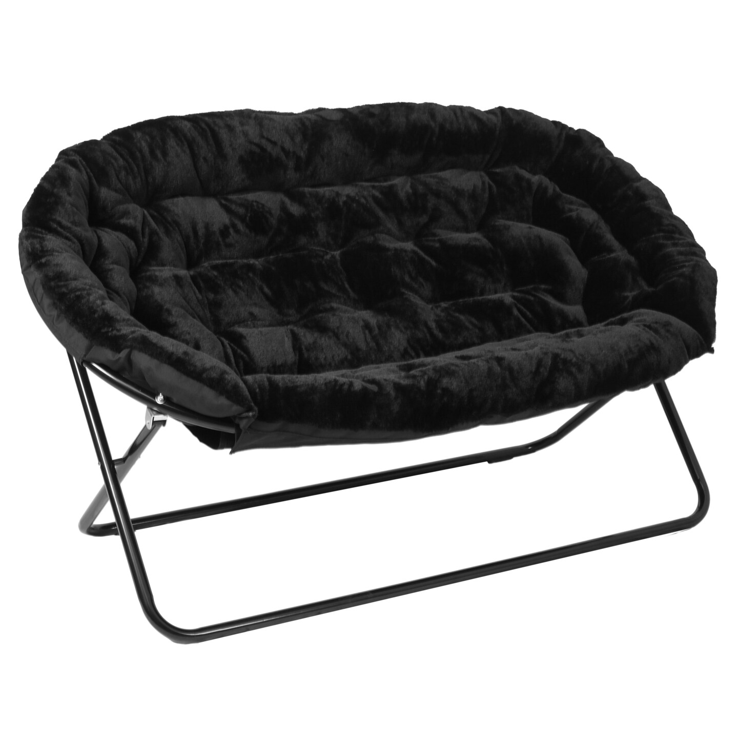 Emma and Oliver Janey Folding Double Saucer Chair with Steel Frame for Dorm, Living Room, or Bedroom