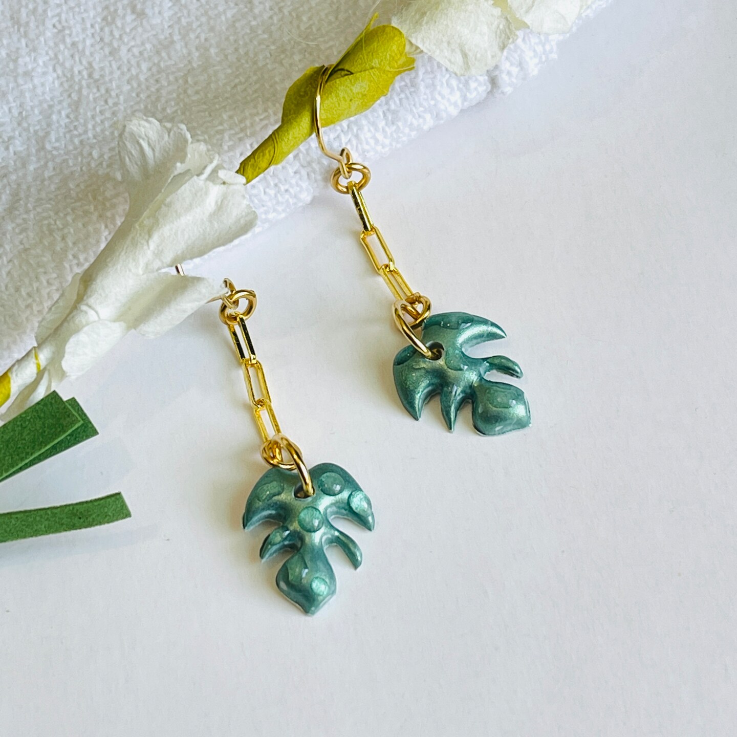 Polymer clay handmade summer Mini Monstera Leaf dangle Earrings |  MakerPlace by Michaels