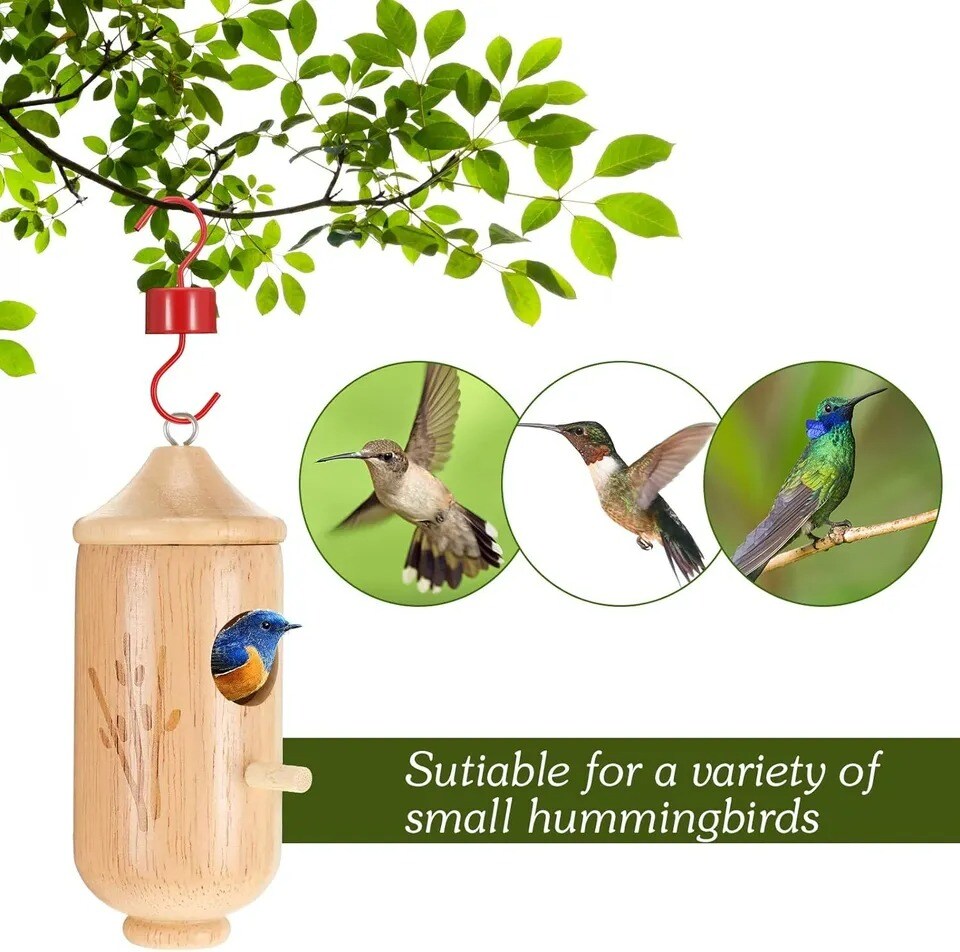 Hummingbird House Natural Wooden Hummingbird Nesting Houses for Gardening Decor