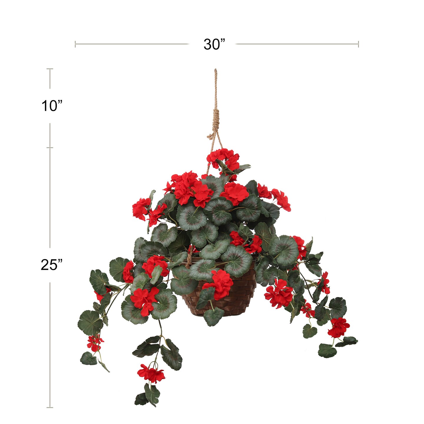 25&#x22; Hanging Red Geranium in Basket, Artificial Flower, Indoor &#x26; Outdoor Use, Front Door Wreath, Home &#x26; Office Decor, Floral Home by Artificial Flowers
