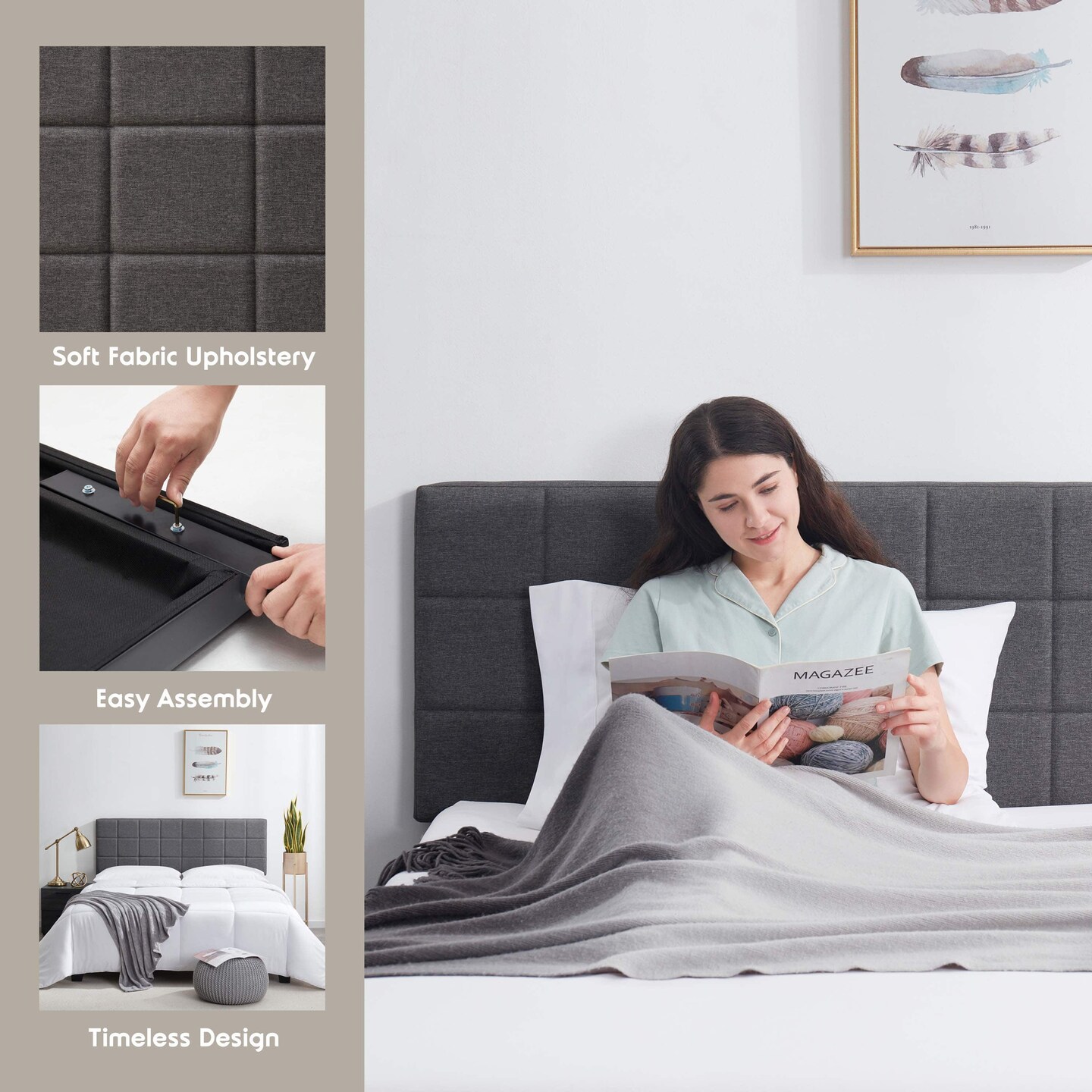 Nestl Square Tufted Fabric Headboard