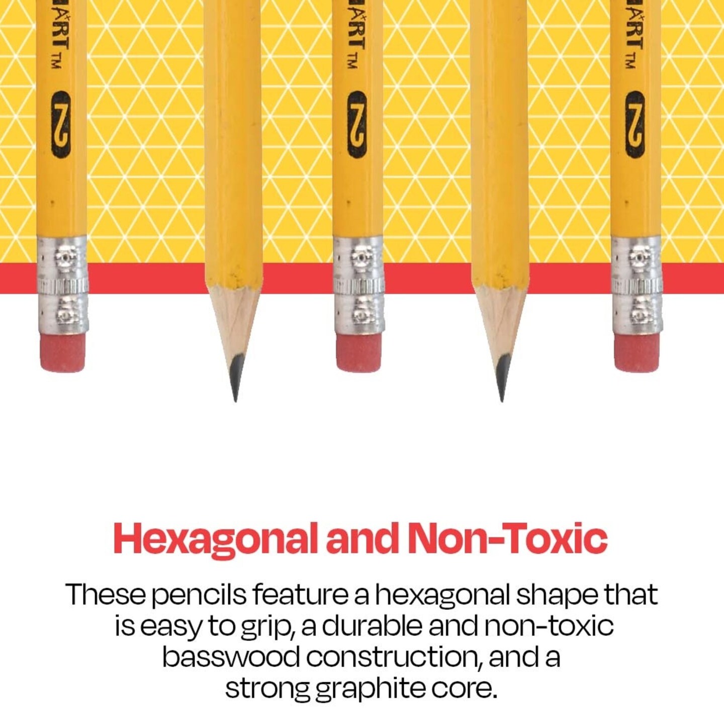 School Smart No 2 Pencils, Pre-Sharpened, Hexagonal with Latex-Free Erasers, Pack of 96
