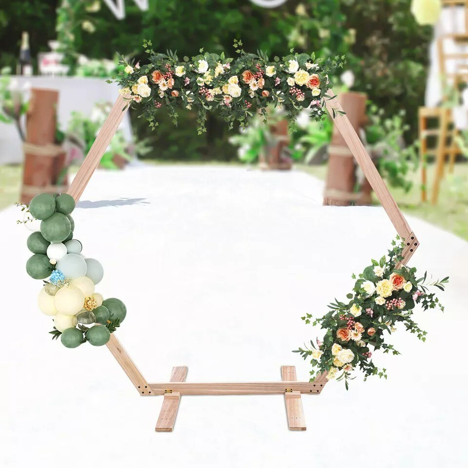 7.6 FT Hexagon Wood Wedding Arch Frame Decor Wood Hexagon Arch Backdrop Stand