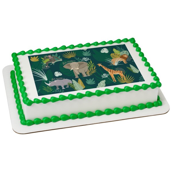 Safari Animals Pattern Edible Cake Topper Image 1/4 sheet