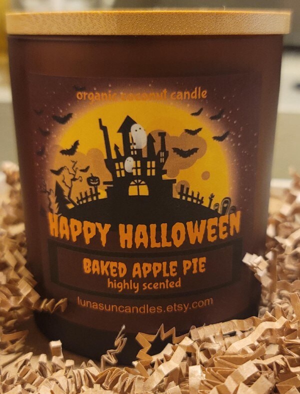 Halloween Candles- Highly Scented incased in 12 OZ. Amber Jar with wooden lid. product 7