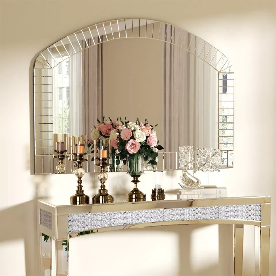 Wisfor Decorative Wall Mirror Venetian Beveled Glass Edge Arched Vanity Mirror