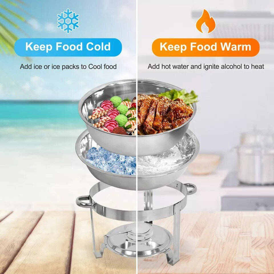 1-Pack Chafing Dish Buffet Set Catering Food Warmer 5 Quart Round Chafing Dishes