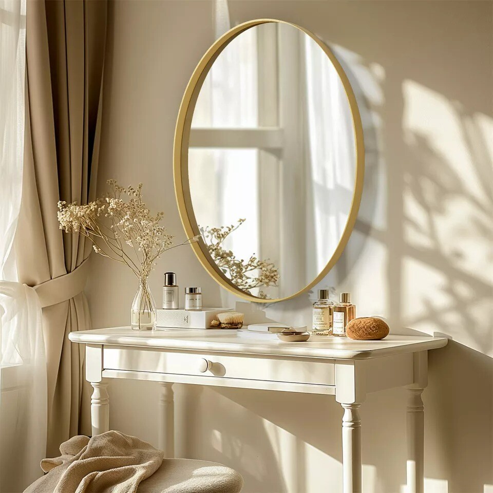 Wisfor Wall Mirror Brushed Gold Aluminum Framed Vanity Accent Mirror Living Room
