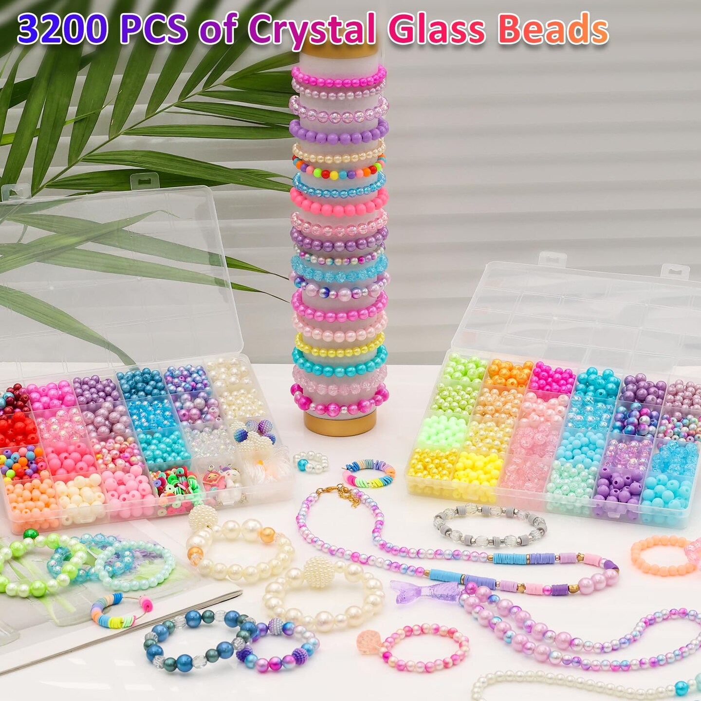 1800 Pieces 8mm and 6mm&#xFF0C;32 Colors Multicolor Pearl Beads Loose Pearls for Crafts with Holes for Jewelry Making, Small Pearl Filler Beads for Crafting Bracelet Necklace Earrings