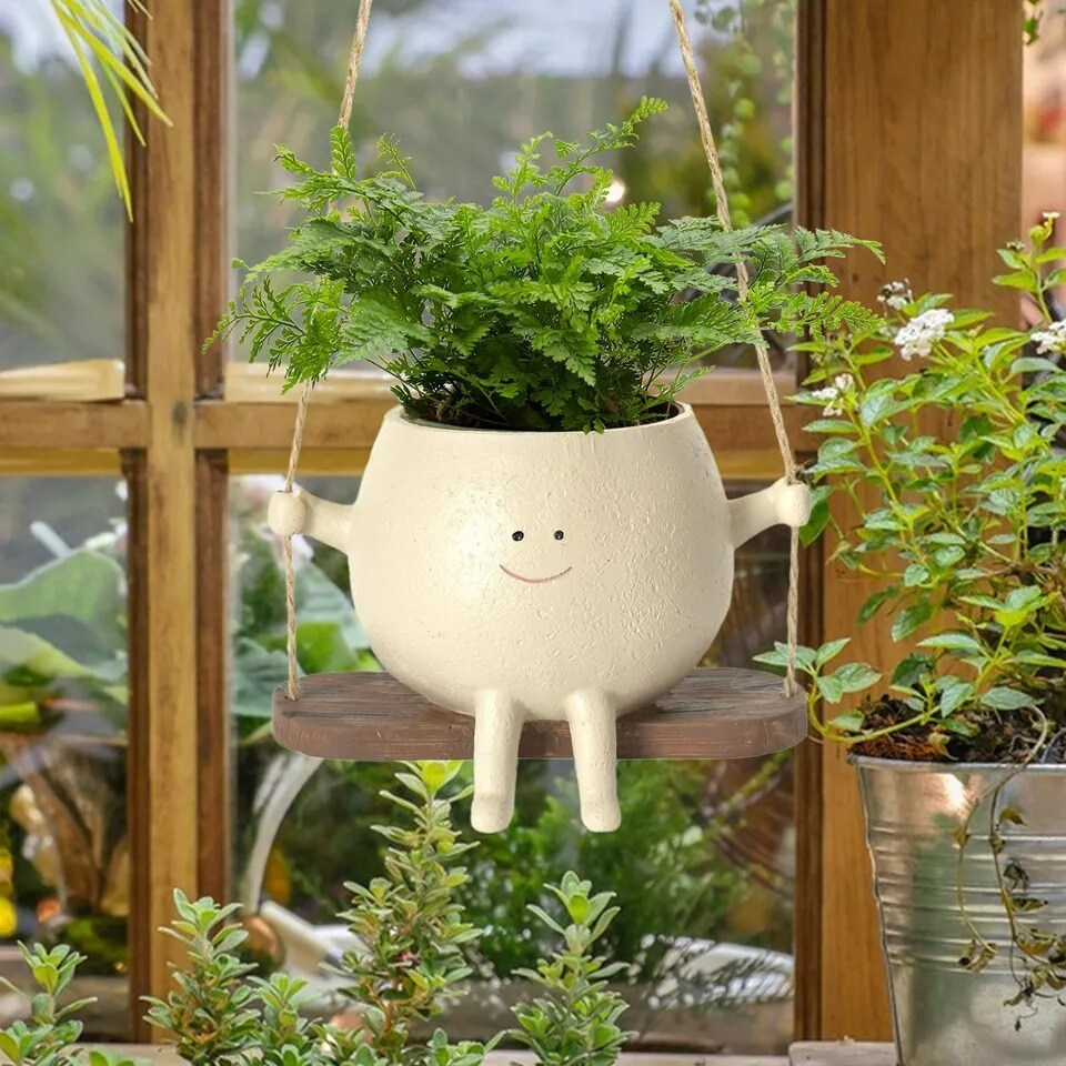Swing Face Planter Pot Hanging Resin Head Succulent Creative Flower Pots Garden