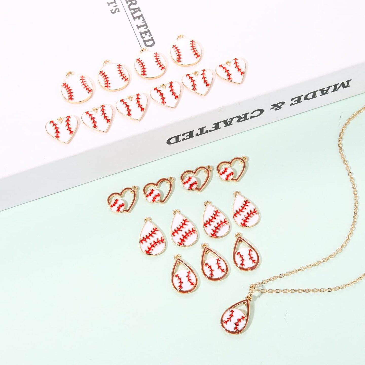 20 Pieces Sports Charms Enamel Basketball Baseball Pendant Charms for Jewelry Making Rhinestone Ball Game Softball Charms for Necklace Bracelet Earrings DIY Crafts (Set 7)