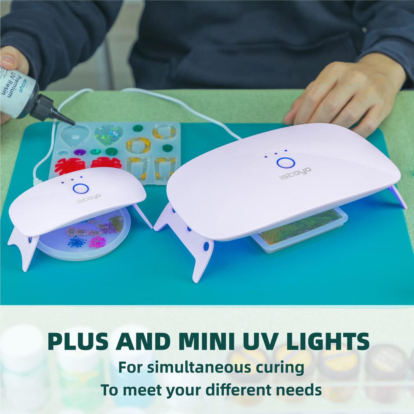 2 Pieces UV Light for Resin, Large Size Dual Wavelength UV Resin Light and Portable UV Lamp for Resin Curing, UV Resin Kit, Resin Supplies for UV Resin, Jewelry Making, DIY Craft