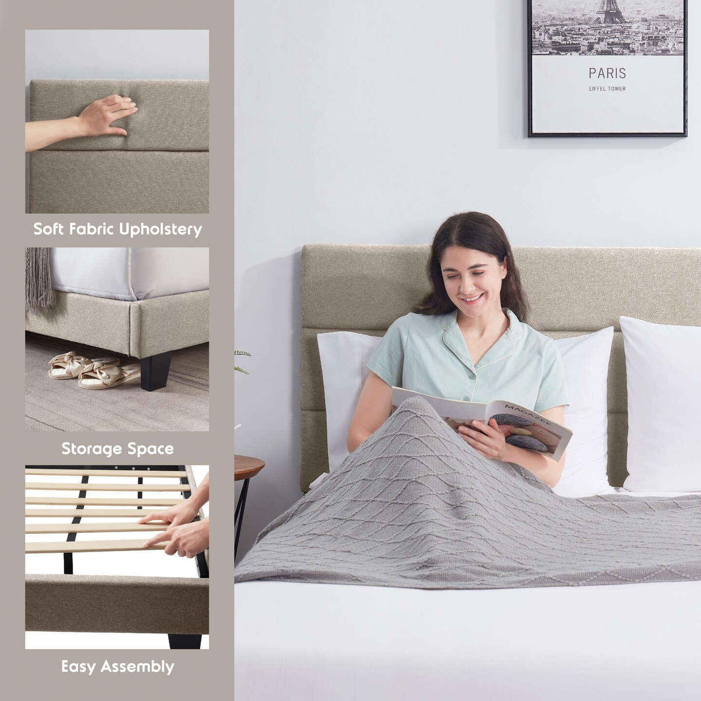 Nestl Wingback Diamond Upholstered Platform Bed