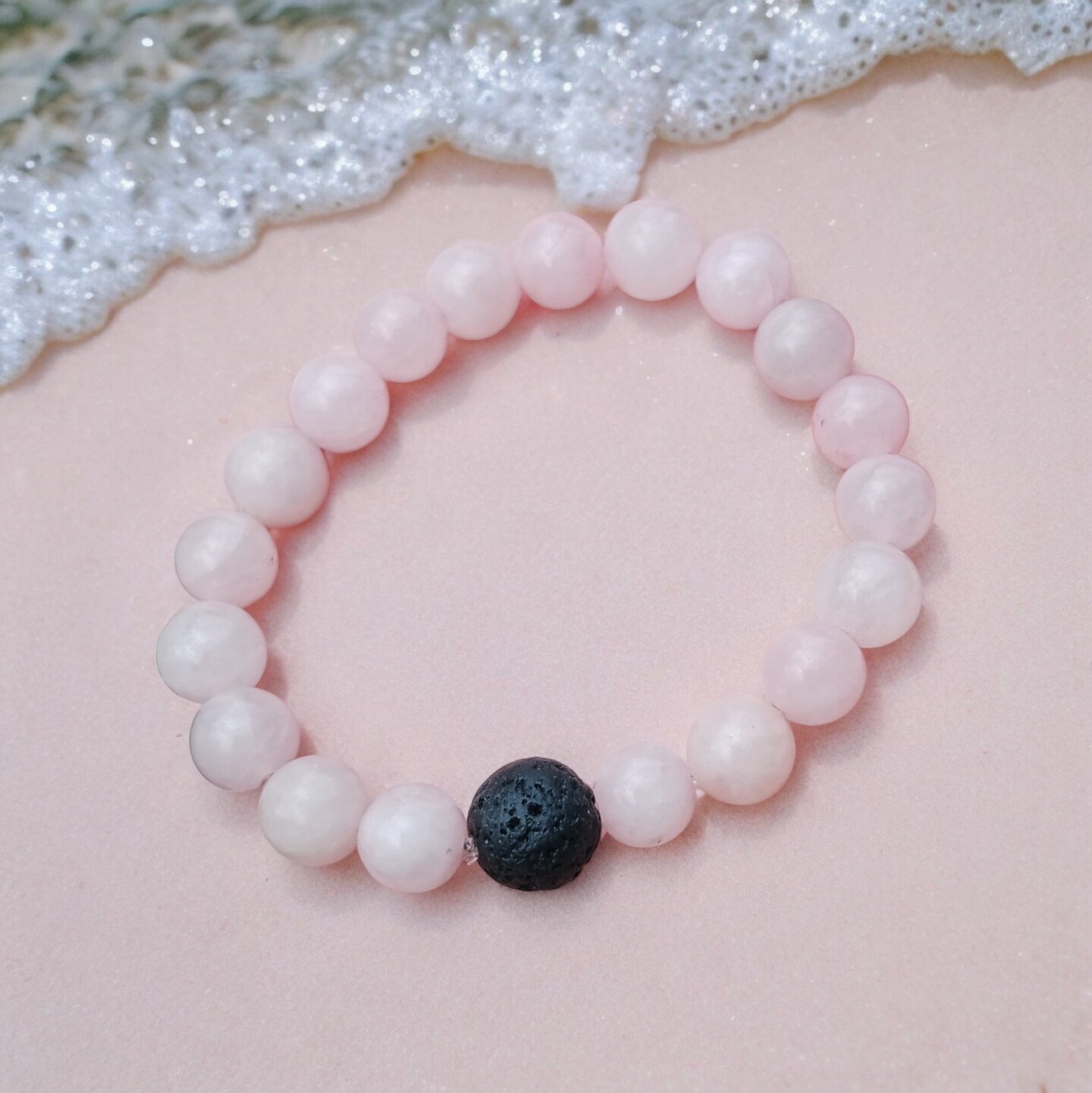 Black Lava Stone and Rose Quartz Essential Oil Diffuser Bracelet