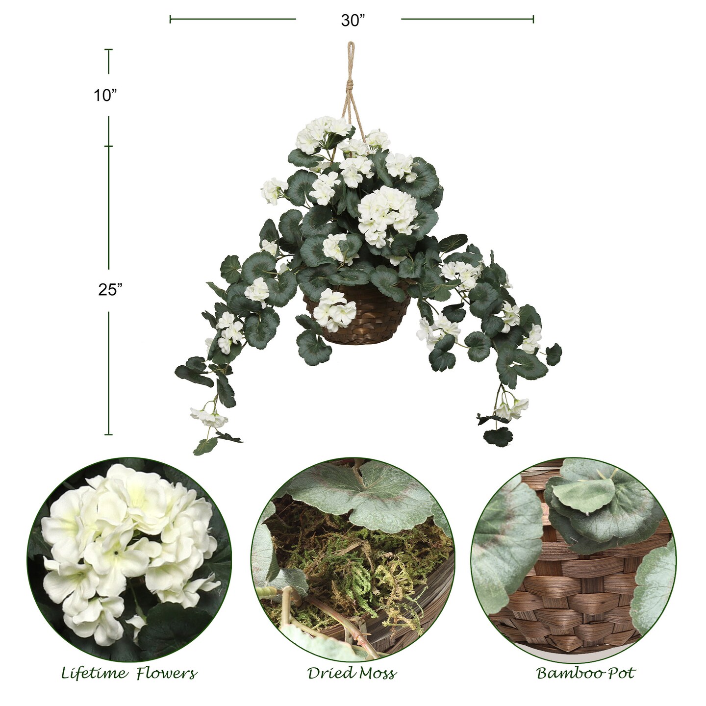 30-Inch White Silk Geranium Plant with Lifelike Appearance for Home and Office Décor | Vibrant Artificial Flower Arrangement | Floral Home by Artificial Flower