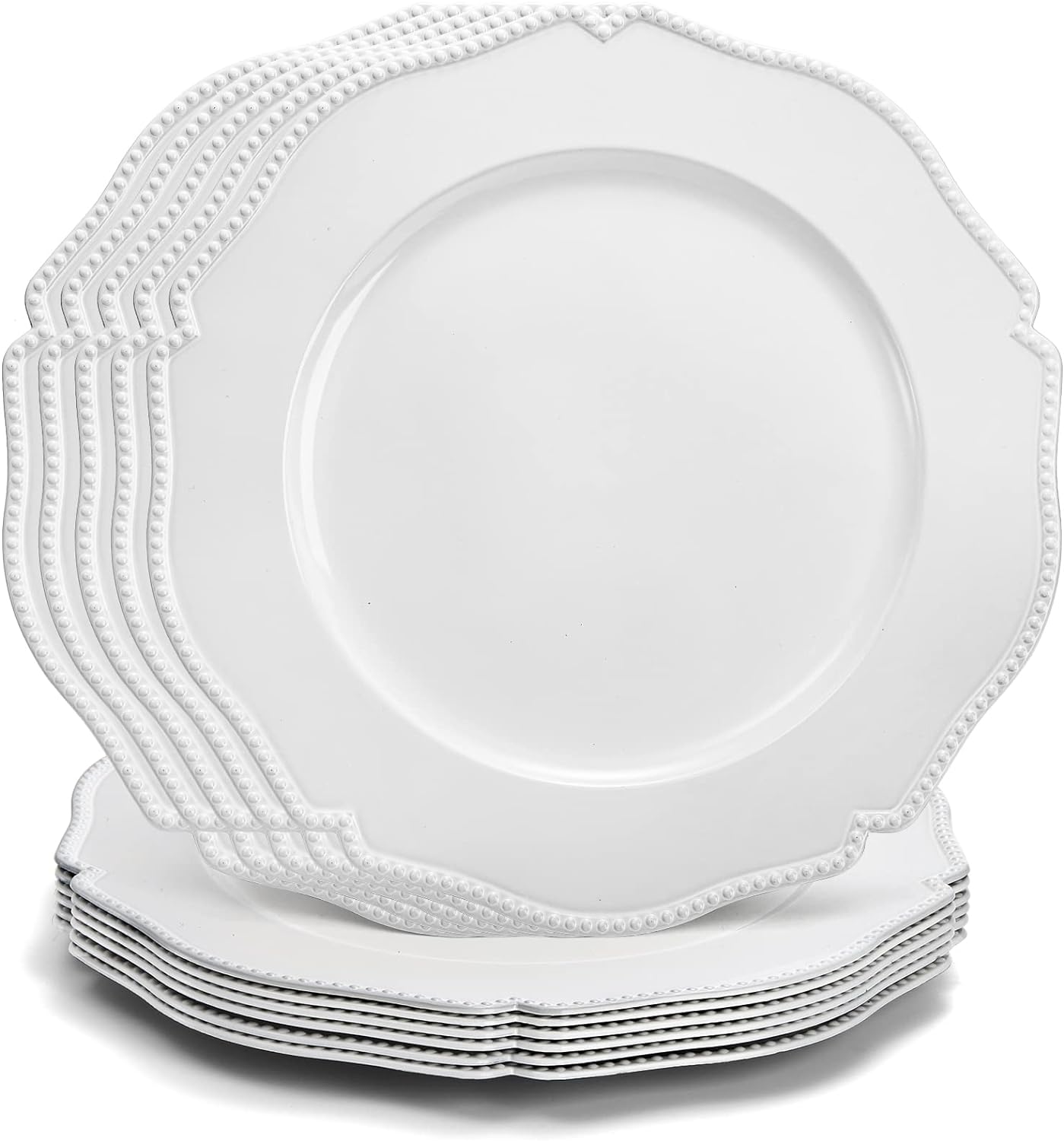 12 Pack White Beaded Rim Charger Plates, 13 Inch