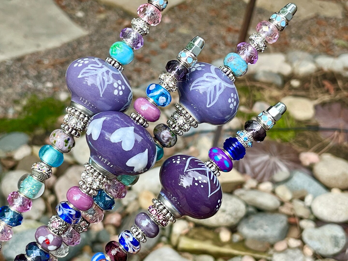 Purple or Lavender Fairy Garden BoHo Garden Stake. Ceramic