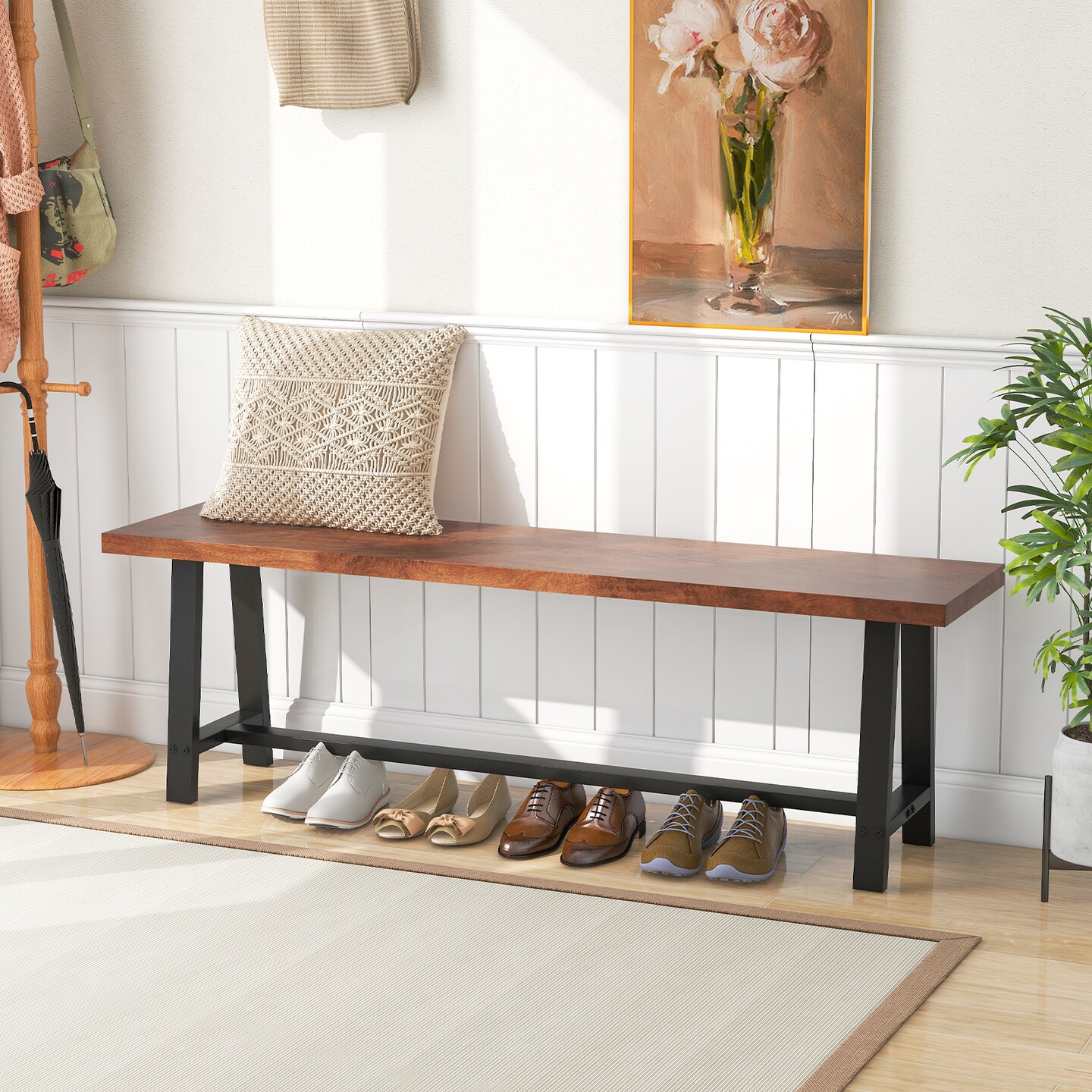 40 Inch Dining Bench 2 Person Entryway Shoe Bench With Metal Frame-40 Inches