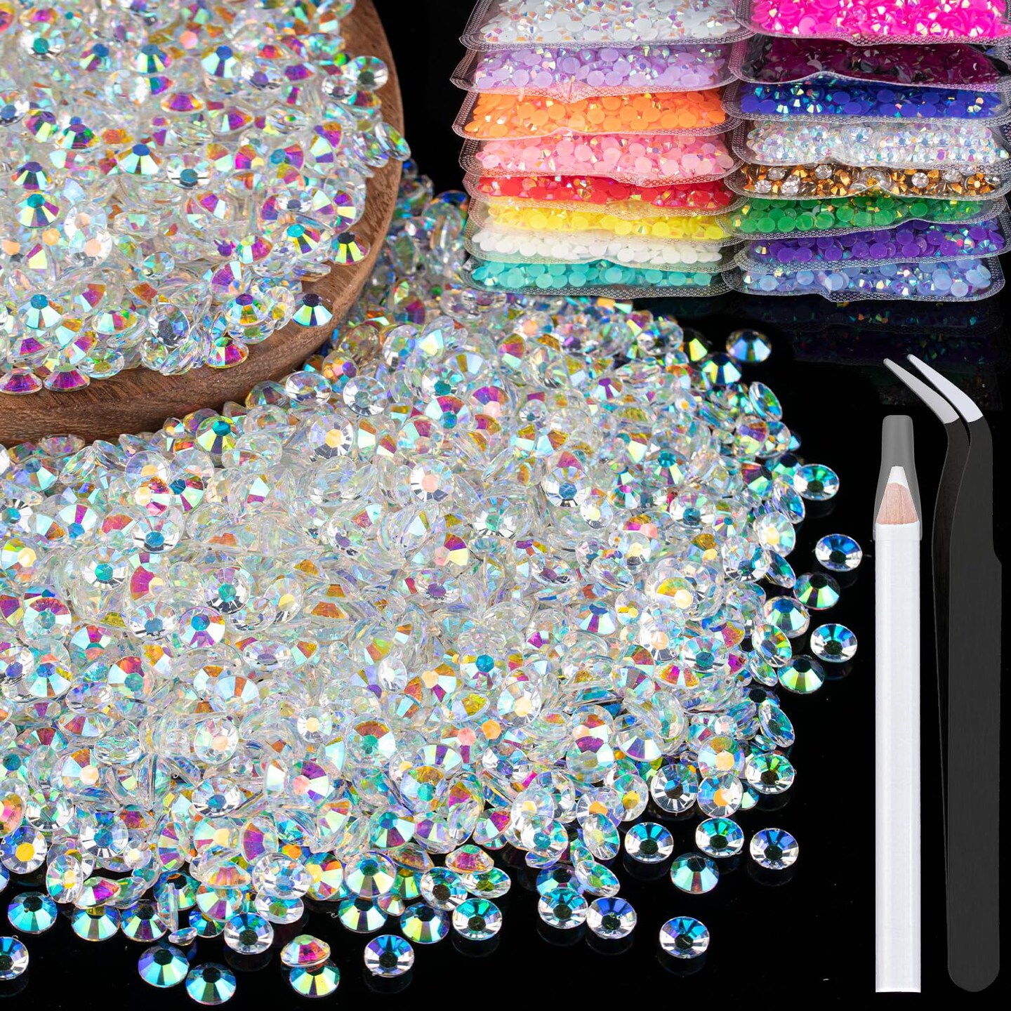 5000pcs 3mm Resin Rhinestones Bulk, Transparent AB Flatback Round Jelly Rhinestones Bedazzling Non Hotfix Crystal Gems Large Quantity Wholesale for DIY Crafts Clothes Tumblers Face Makeup Manicure