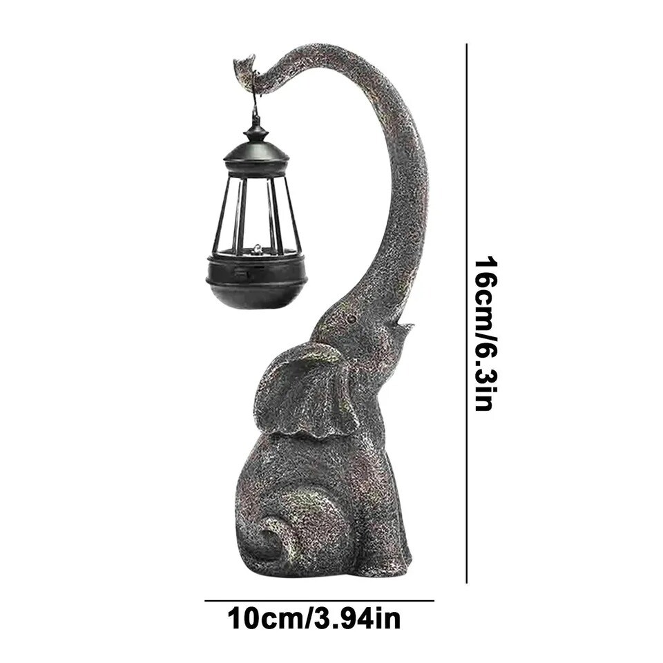 Solar Powered Retro Garden Lights Lamp Elephant Decor Resin Craft Yard Ornament