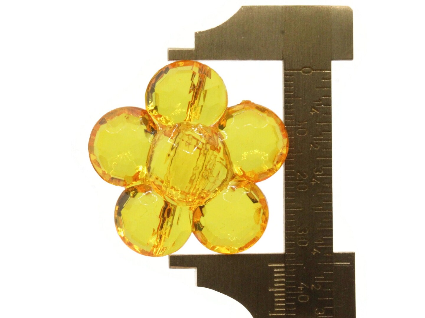 2 35mm Large Orange Flat Faceted Flower Plastic Shank Buttons
