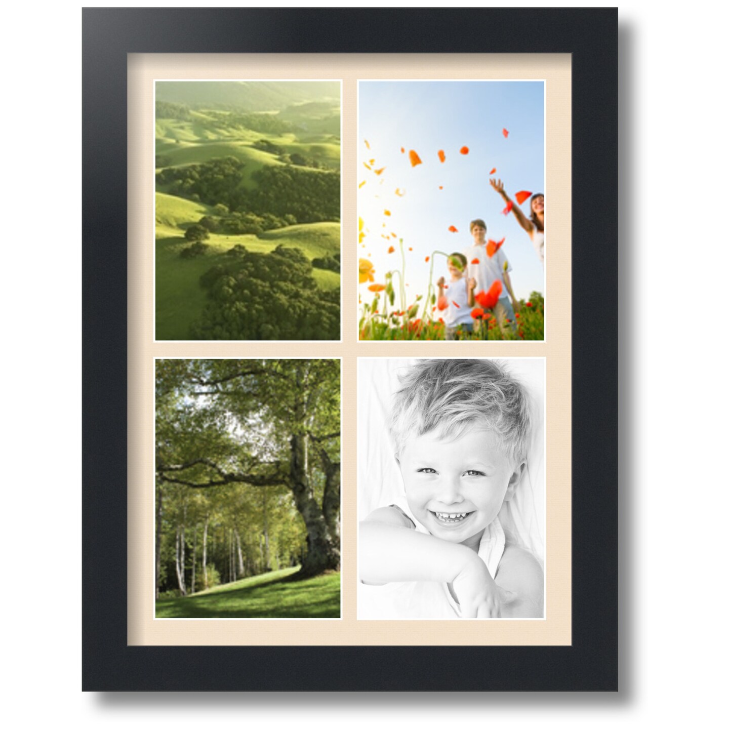 ArtToFrames Collage Photo Picture Frame with 4 - 5x7 inch Openings, Framed in Black with Over 62 Mat Color Options and Regular Glass (CSM-3926-2153)