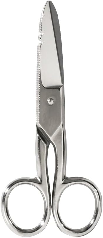 2100-7 Electrician Scissors, Made in USA, for Home Theater, Datacom, Telecom, Cuts, Crimps, Strips, Nickel Plated