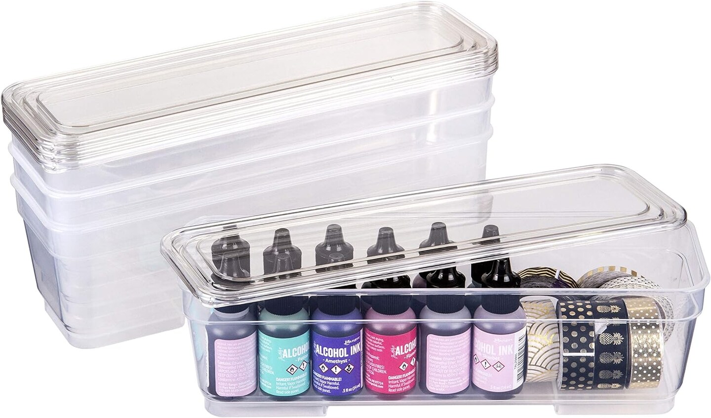 ins with Lids 4-Pack, [4] Extra Long Art &#x26; Craft Organizer Boxes, Clear