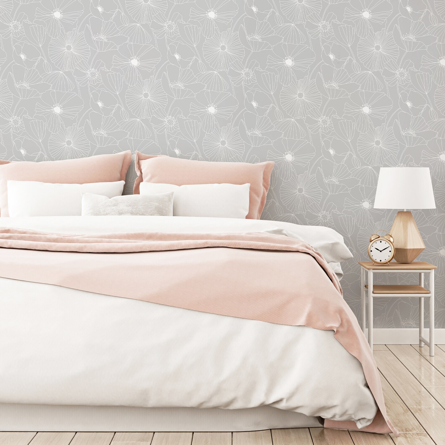 Linear Floral Grey Wallpaper