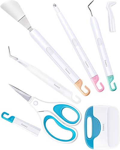 6 Pieces Basic Tools Set for Cricut, Precision Craft Vinyl Tool Kit, Scoring Stylus/Weeder/, Scraper/Spatula/Tweezers/Scissors for Vinyl,Paper & Iron-on Projects,Colored