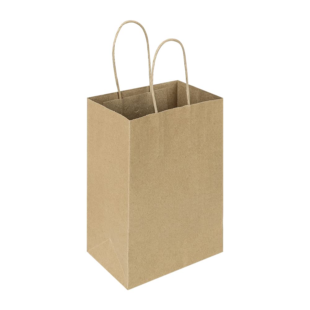 50 Pieces 5.25x3.25x8.25 Inch Small Gift Bags with Handles Bulk, Kraft Birthday Party Favors Grocery Retail Shopping Business Goody Bags, Craft Plain Natural Paper Bags Cub Sacks (Brown 50 Count)