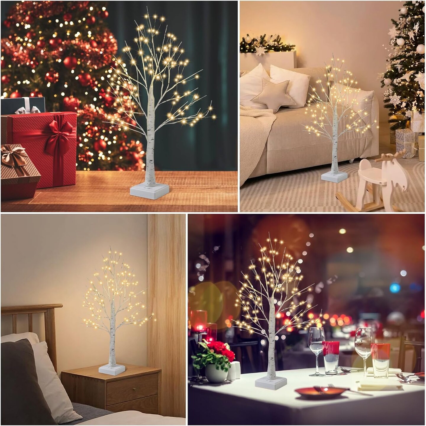 144 LED Artificial Tree Lamp with Timer, DIY Birch Tree with LED Lights, Lighted Up Tree Lamp USB/Battery Powered, Fairy Light Spirit Tree for Table Home Wedding Bedroom Christmas (Warm White).