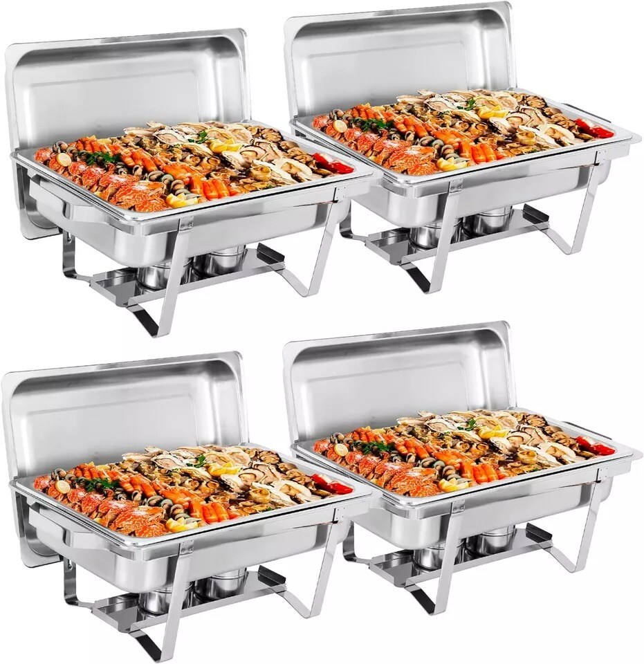 4Pack Chafing Dish Buffet Set 8 Qt Stainless Steel Complete Chafer Set for Party