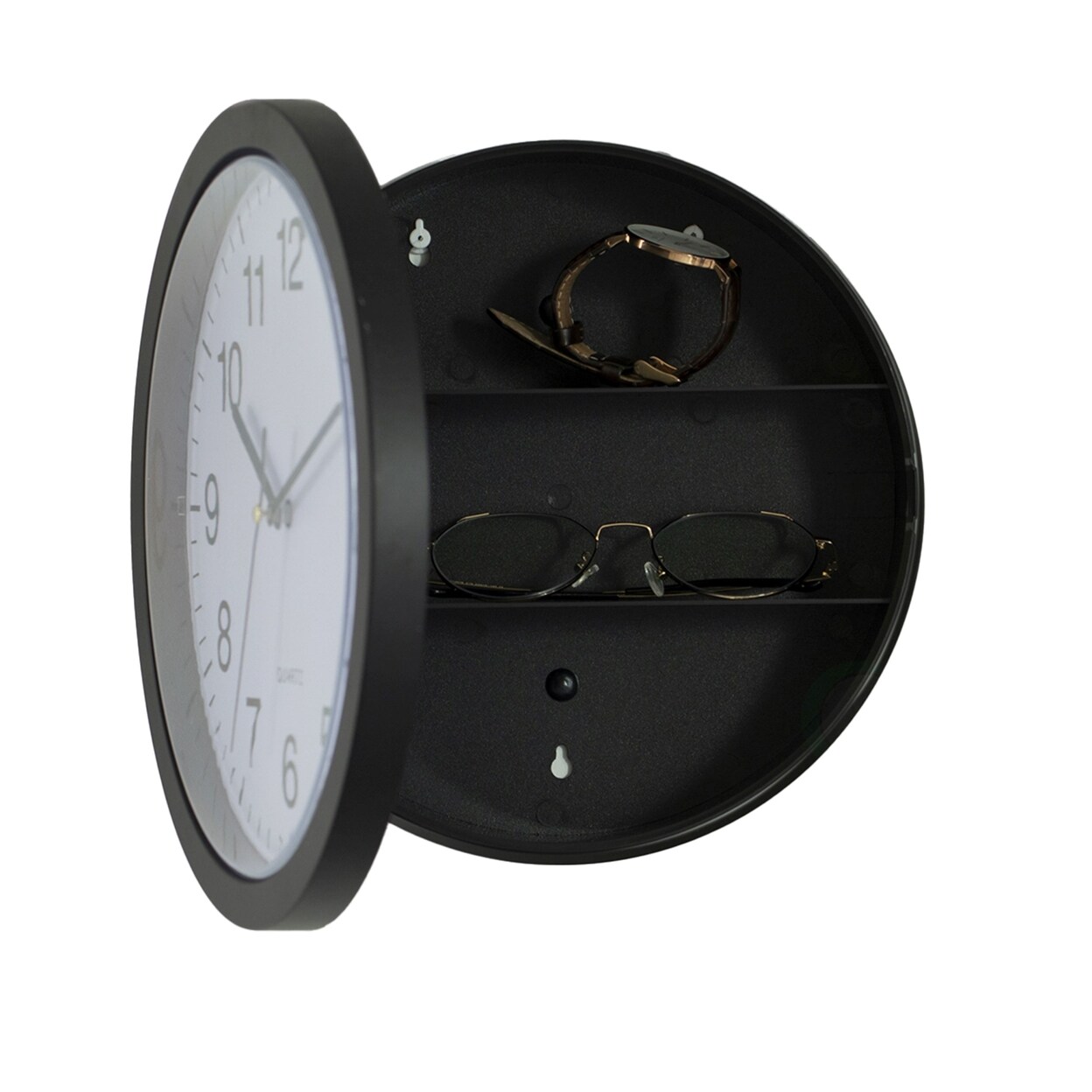 Black Wall Clock With Hidden Storage Safe 10 Inch Plastic Silent Design