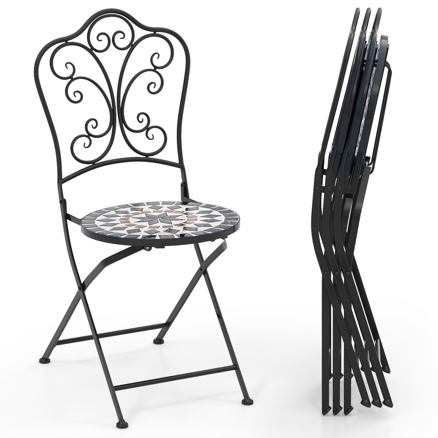 Set Of 2 Mosaic Chairs For Patio Metal Folding Chairs