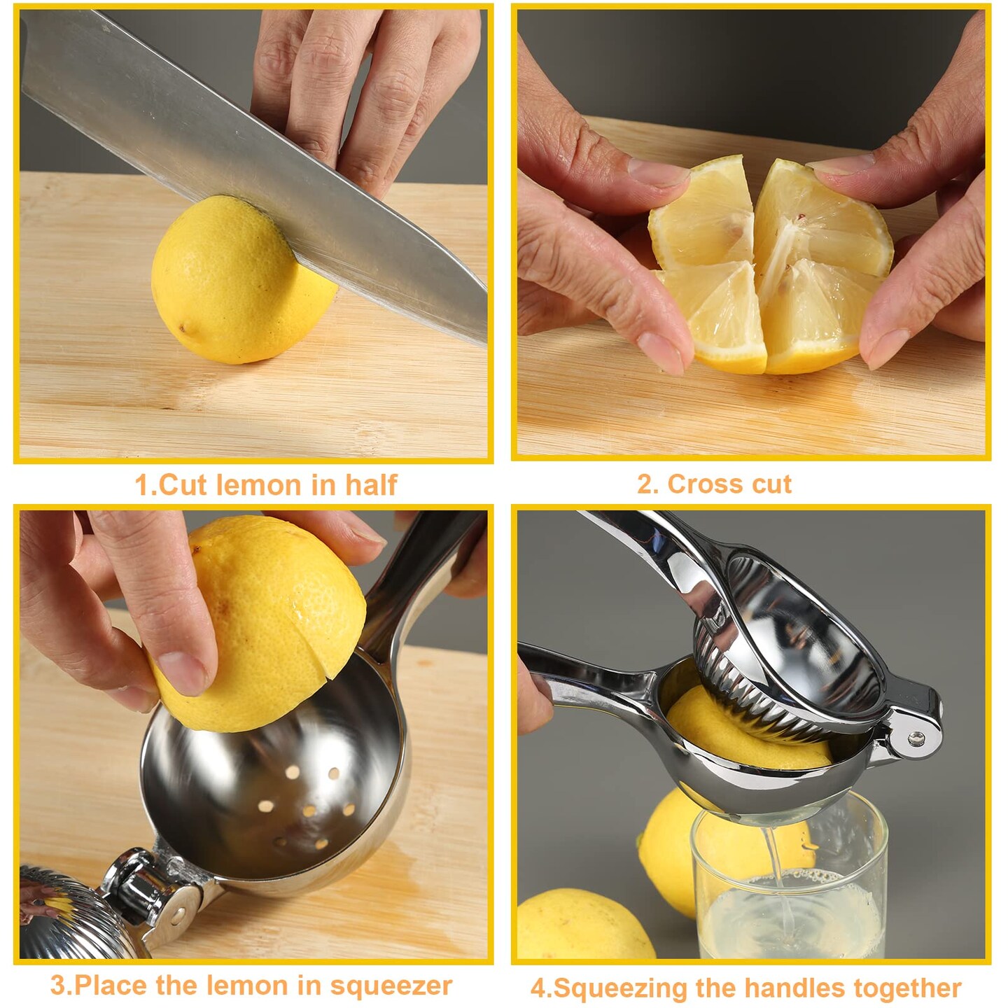 Premium Lemon Squeezer, Large Heavy Duty Handhelp Juicer for Lemon, Stainless Steel Hand Press Citrus Juicer, Lime Squeezer Bar Tool, Manual Citrus Press