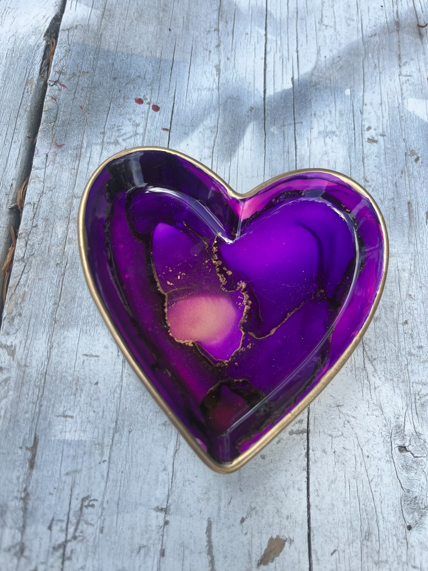 Heart Shaped Alcohol Ink Trinket Dish, Vibrant Trinket Dish