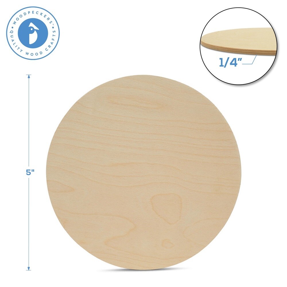 Wood Circle Discs 5 inch, 4 Thicknesses, Unfinished Birch Rounds | Woodpeckers