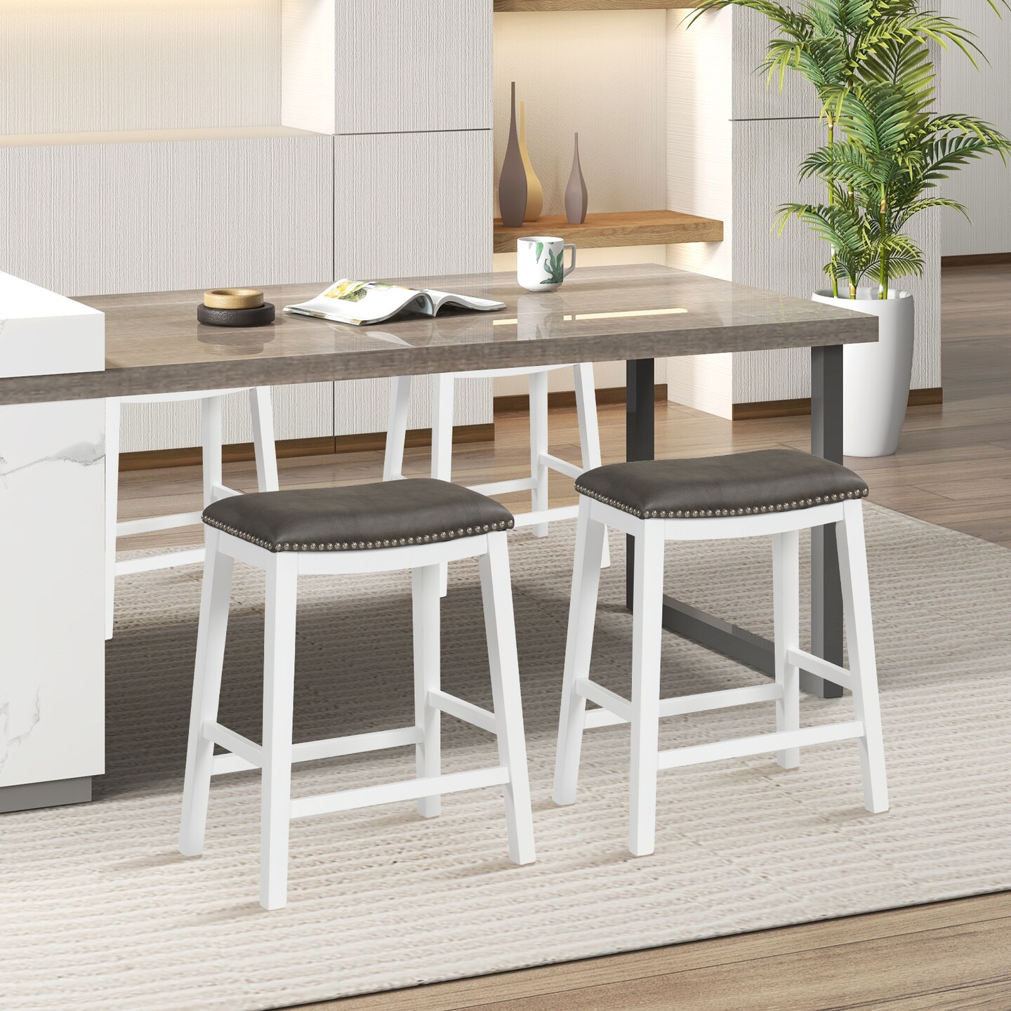 26 Inch Counter Height Bar Stool Set Of 2 With Upholstered Seat