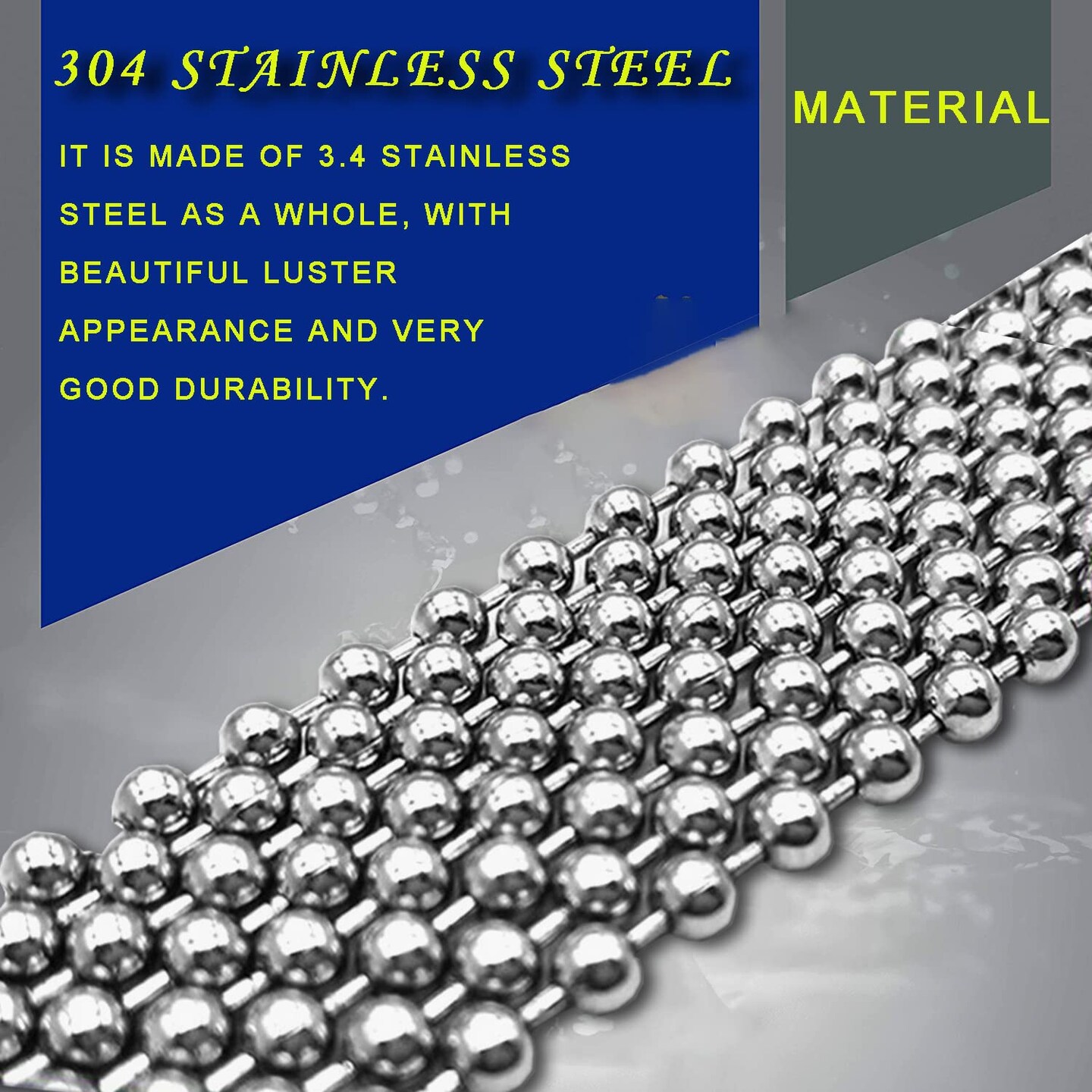 55 FT Stainless Steel Ball Chain, Necklace Chain Ball Bead, Bead Chain Ball Chain Bulk Bead Chain with 100 Pcs Matching Connectors Clasps for Necklace Hanging, Dog Tag, DIY Crafts, 2.0mm Diameter