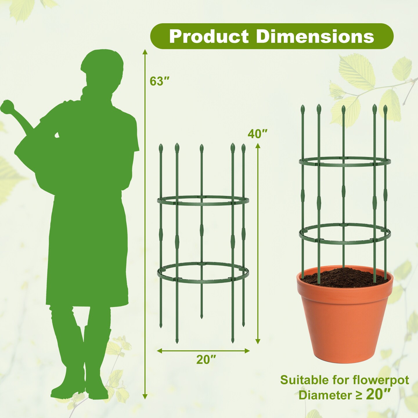 3-pack Garden Trellis 40" Tall Plant Support Stands With Clips And Ties-S