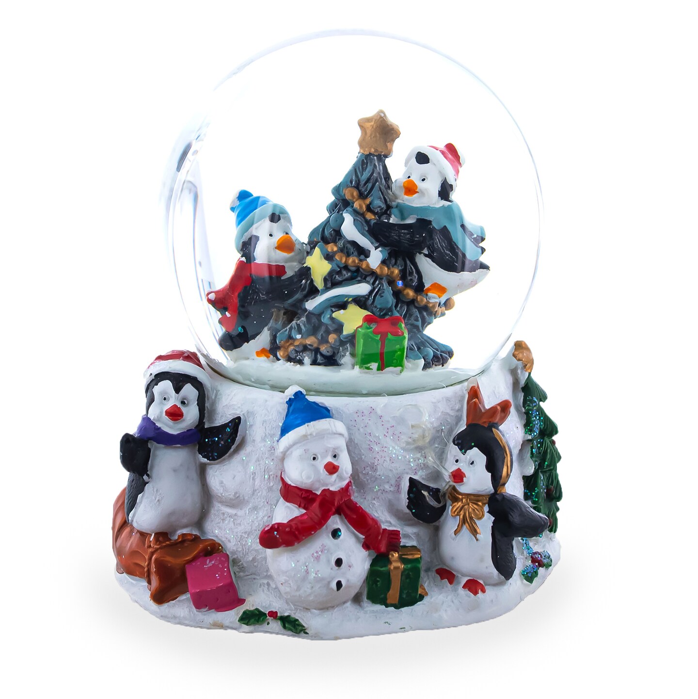 Penguins&#x27; Festive Tree Celebration Snow Water Globe